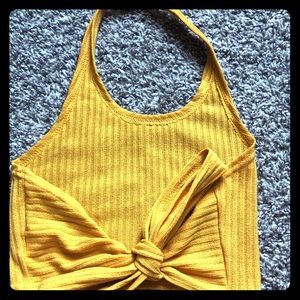 Mustard tie cropped halter top